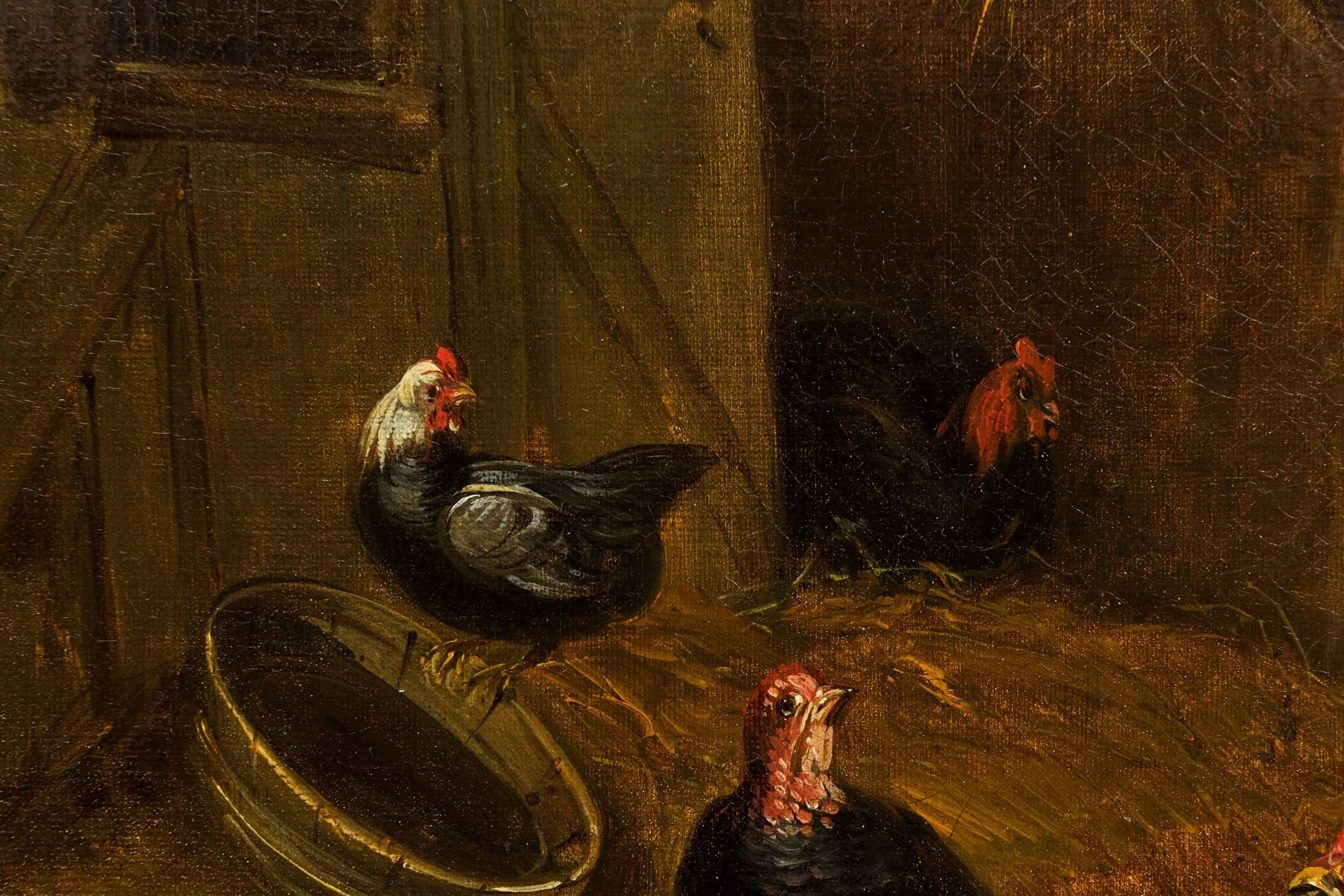 19th Century French Antique Painting of Poultry in Farmyard by Claude Guillemine 9