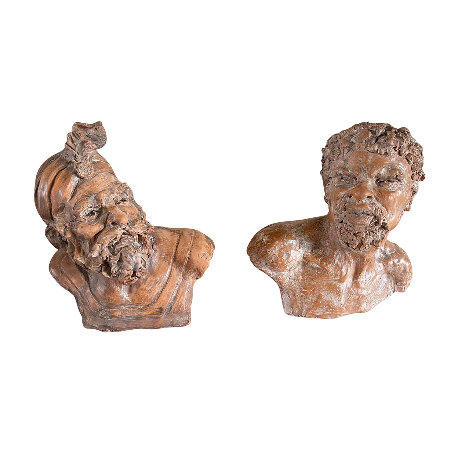 Belle Époque 19th Century French Antique Pair of Terra Cotta Orientalist Busts For Sale