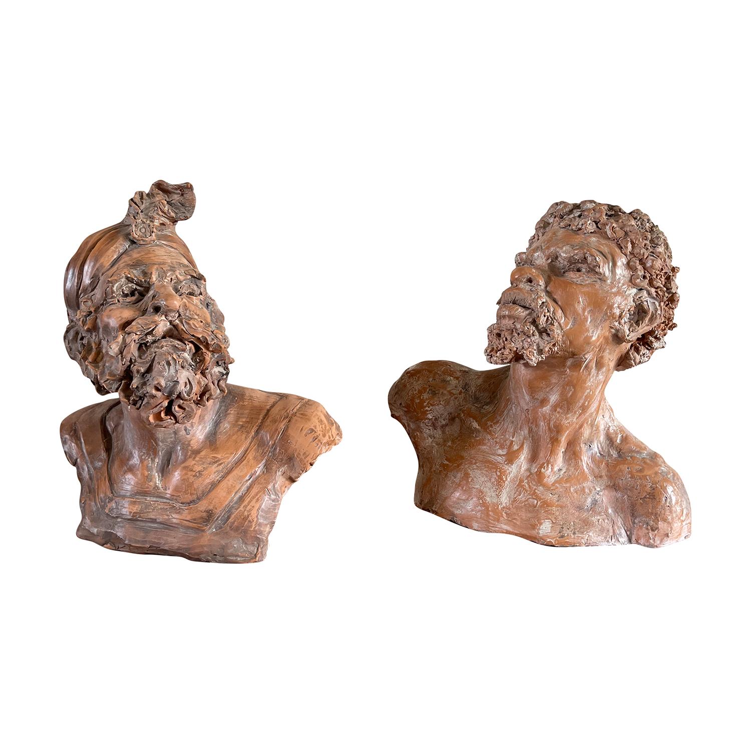 Hand-Crafted 19th Century French Antique Pair of Terra Cotta Orientalist Busts For Sale