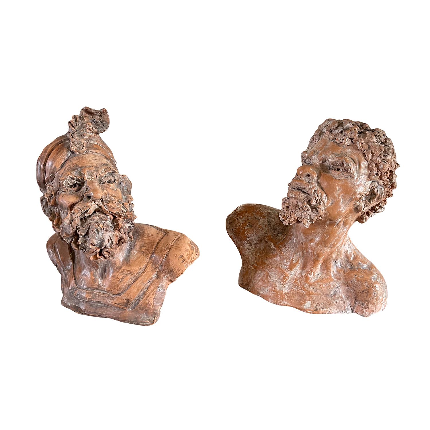 19th Century French Antique Pair of Terra Cotta Orientalist Busts In Good Condition For Sale In West Palm Beach, FL