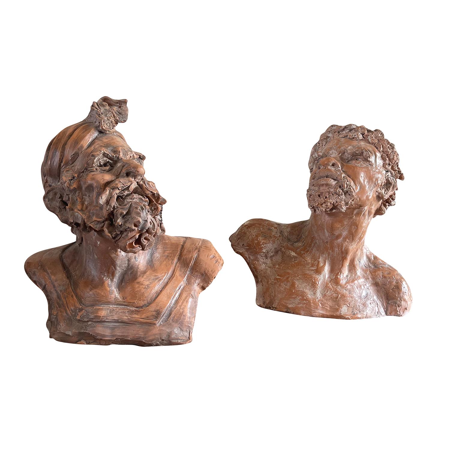 Terracotta 19th Century French Antique Pair of Terra Cotta Orientalist Busts For Sale
