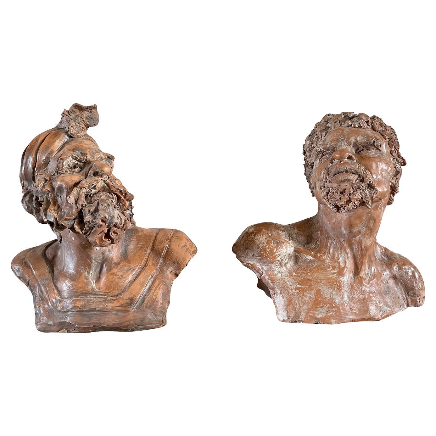 Paire de bustes orientalistes français en terre cuite du 19ème siècle