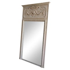 19th Century French Antique Pinewood Wall Mirror - Parisian Trumeau Mirror