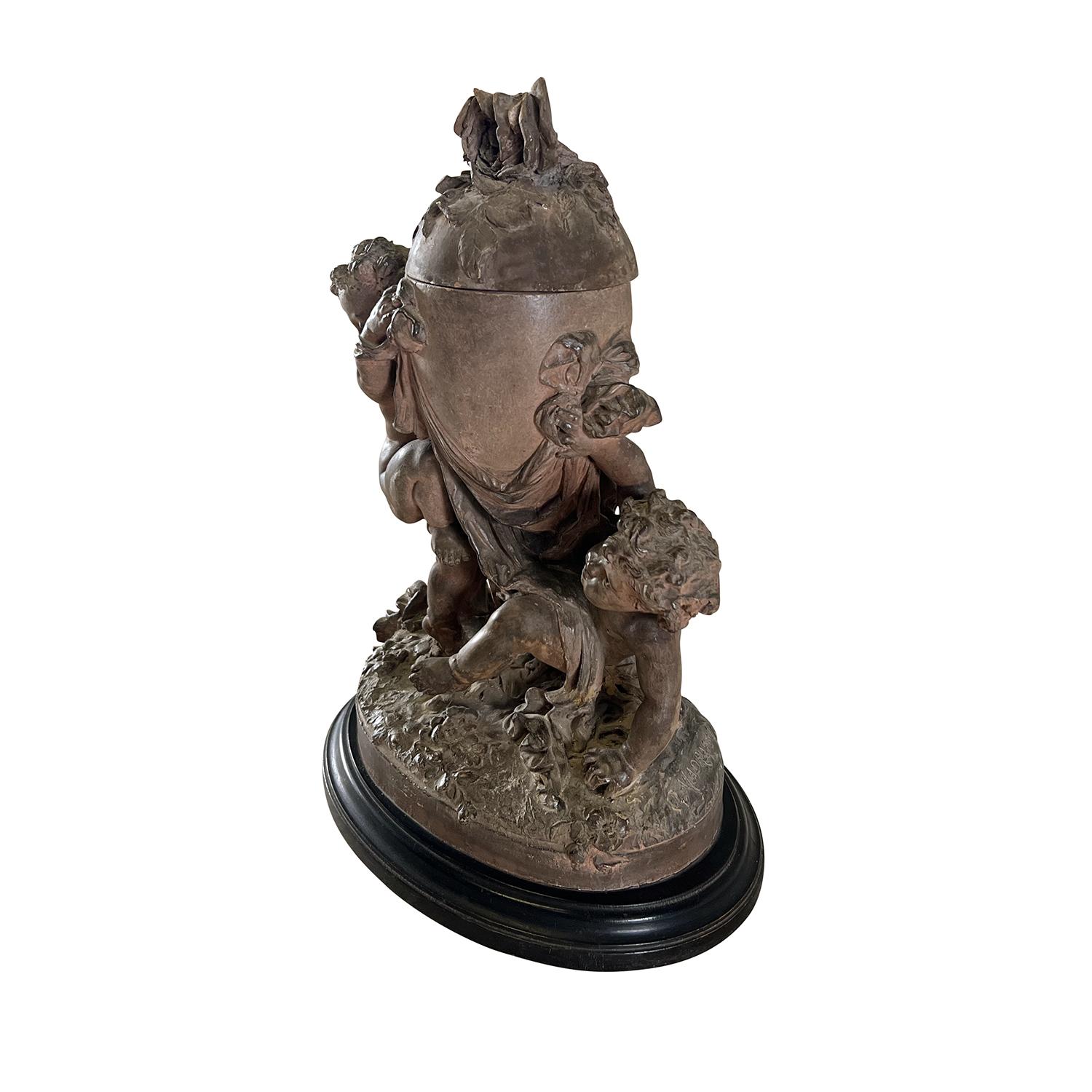 Louis XVI 19th Century French Antique Terra Cotta Cherub Figurine Statuette Objet d’Art  For Sale