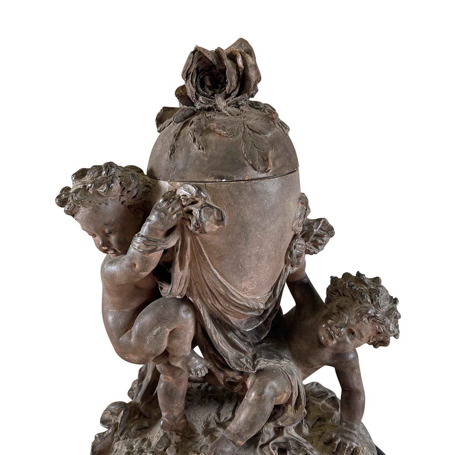 19th Century French Antique Terra Cotta Cherub Figurine Statuette Objet d’Art  In Good Condition For Sale In West Palm Beach, FL