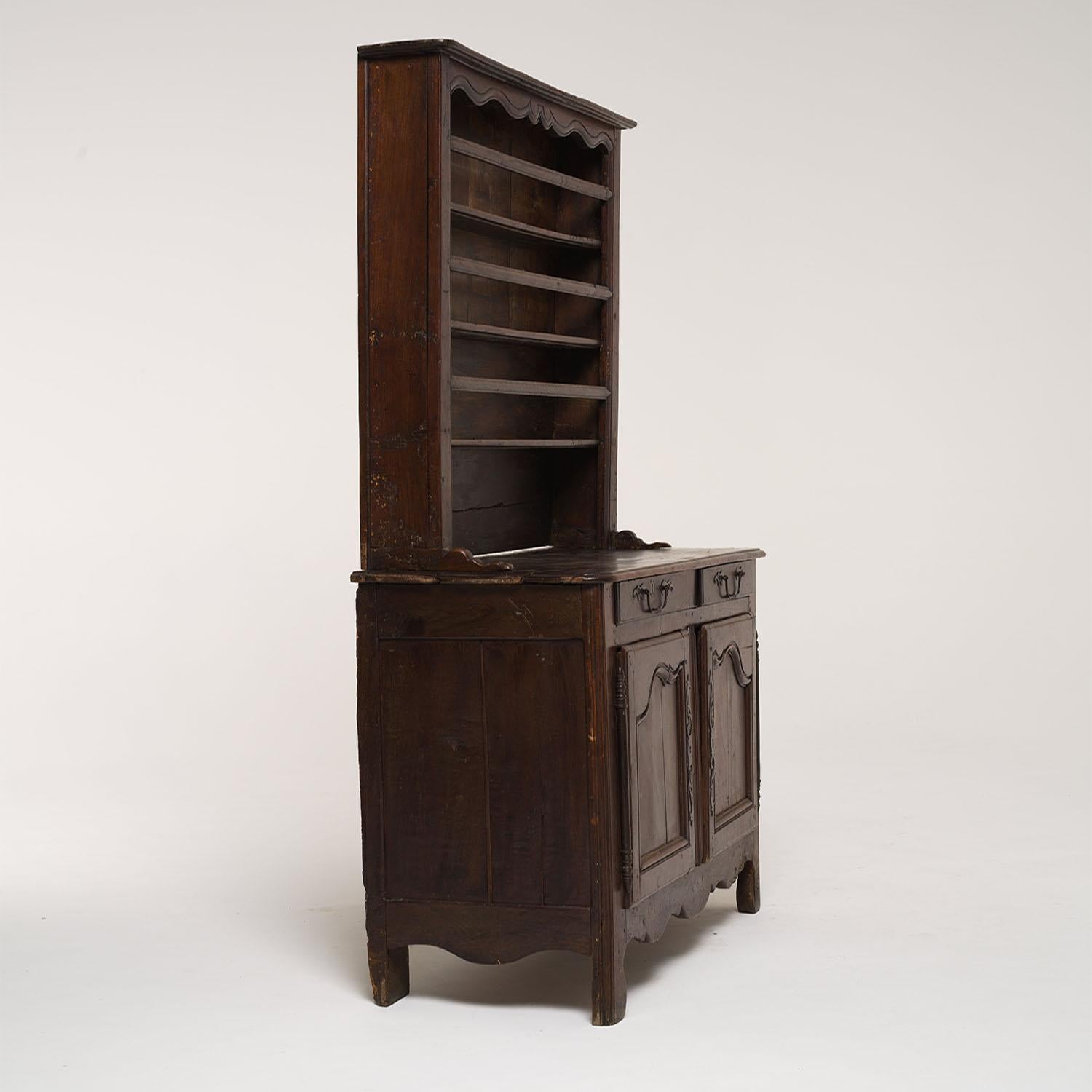 Hand-Carved 19th Century French Antique Vaisselier - Two Door Oakwood Buffet Cabinet For Sale