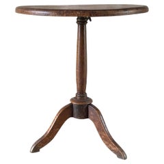 19th Century French Used Walnut Gueridon Table, Small Round Side Table