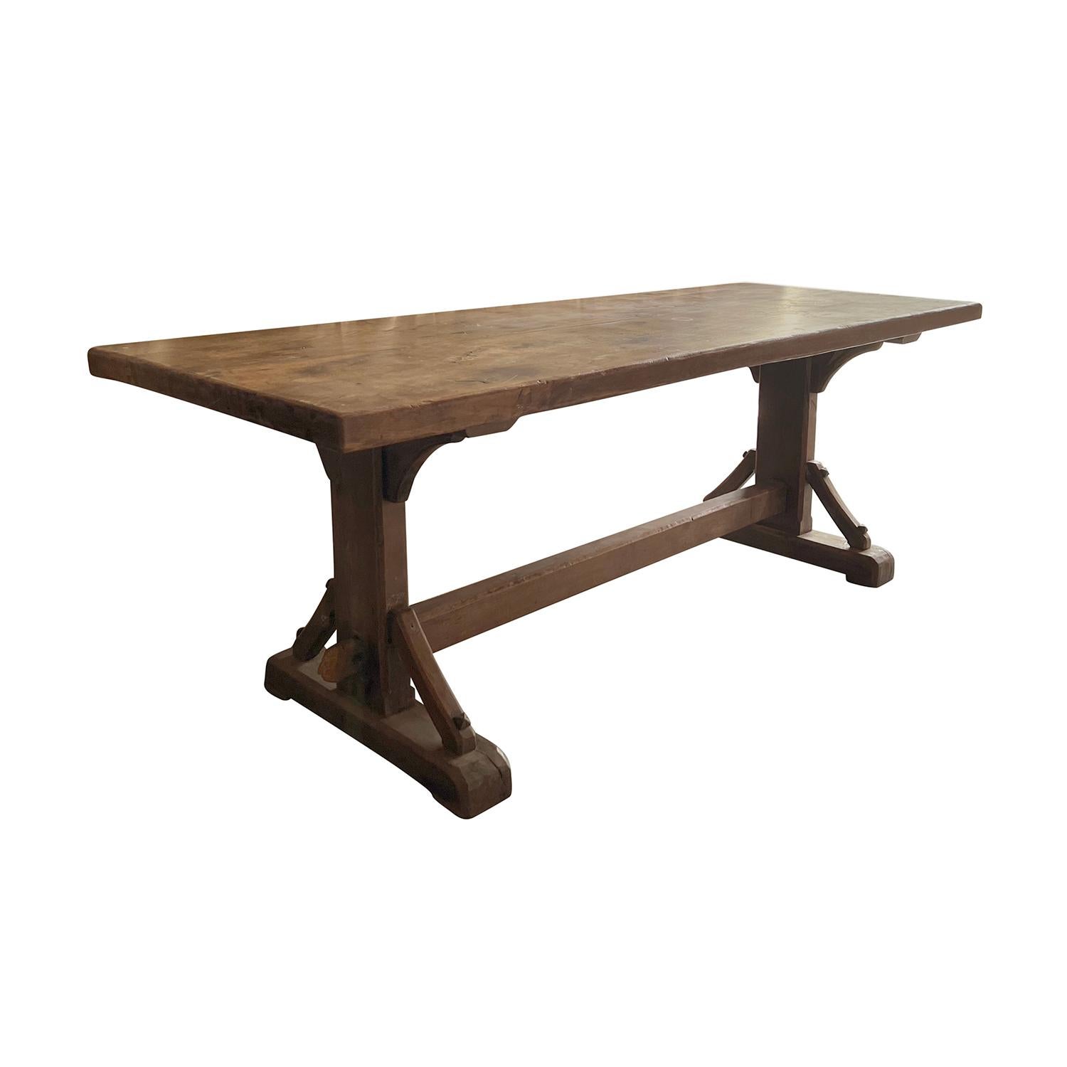Empire 19th Century French Antique Walnut Trestle Table
