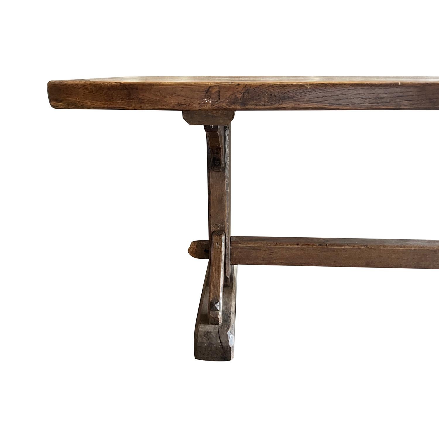 19th Century French Antique Walnut Trestle Table In Good Condition In West Palm Beach, FL