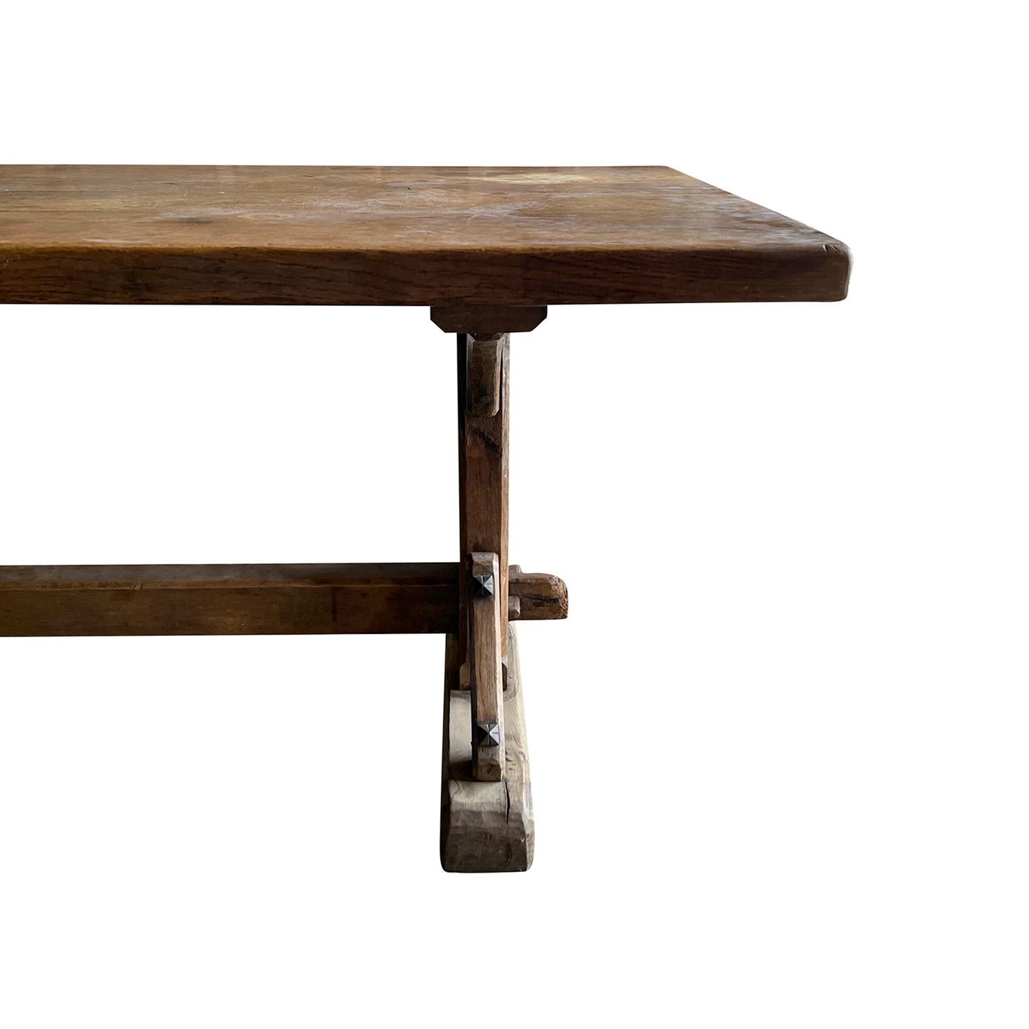 19th Century French Antique Walnut Trestle Table 1
