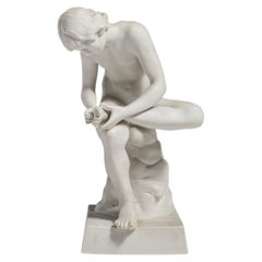 19th Century French Antique White Bisque Porcelain Figure of Spinario