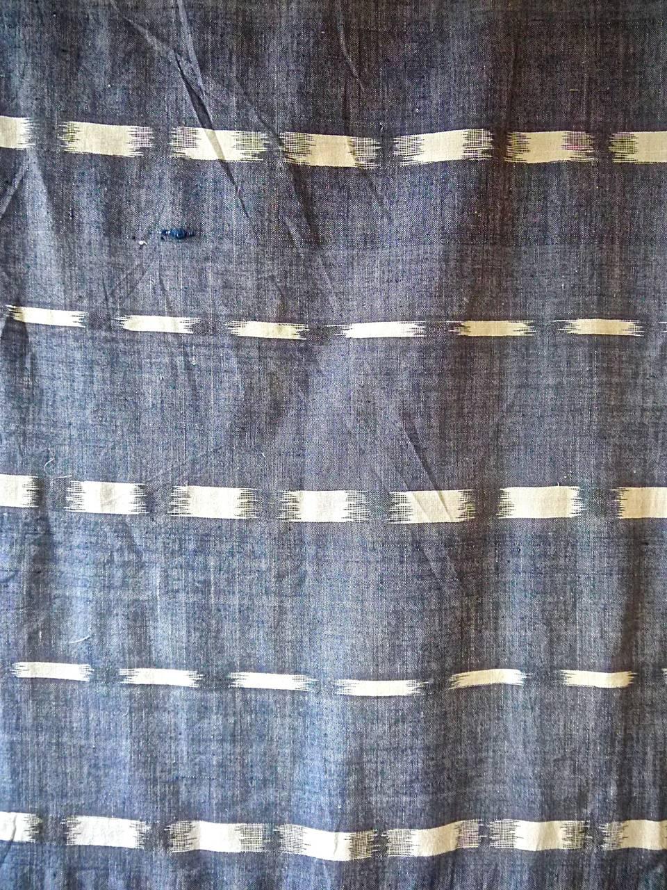 French Provincial 19th Century French Antique Woven Indigo Flamme Ikat Cotton Panel For Sale