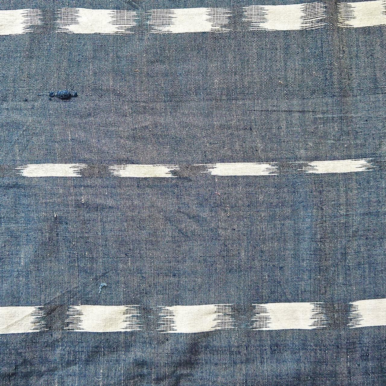 19th Century French Antique Woven Indigo Flamme Ikat Cotton Panel For Sale 2