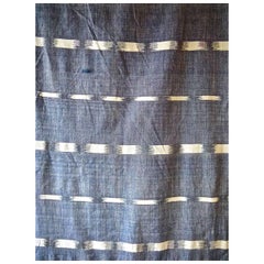 19th Century French Antique Woven Indigo Flamme Ikat Cotton Panel