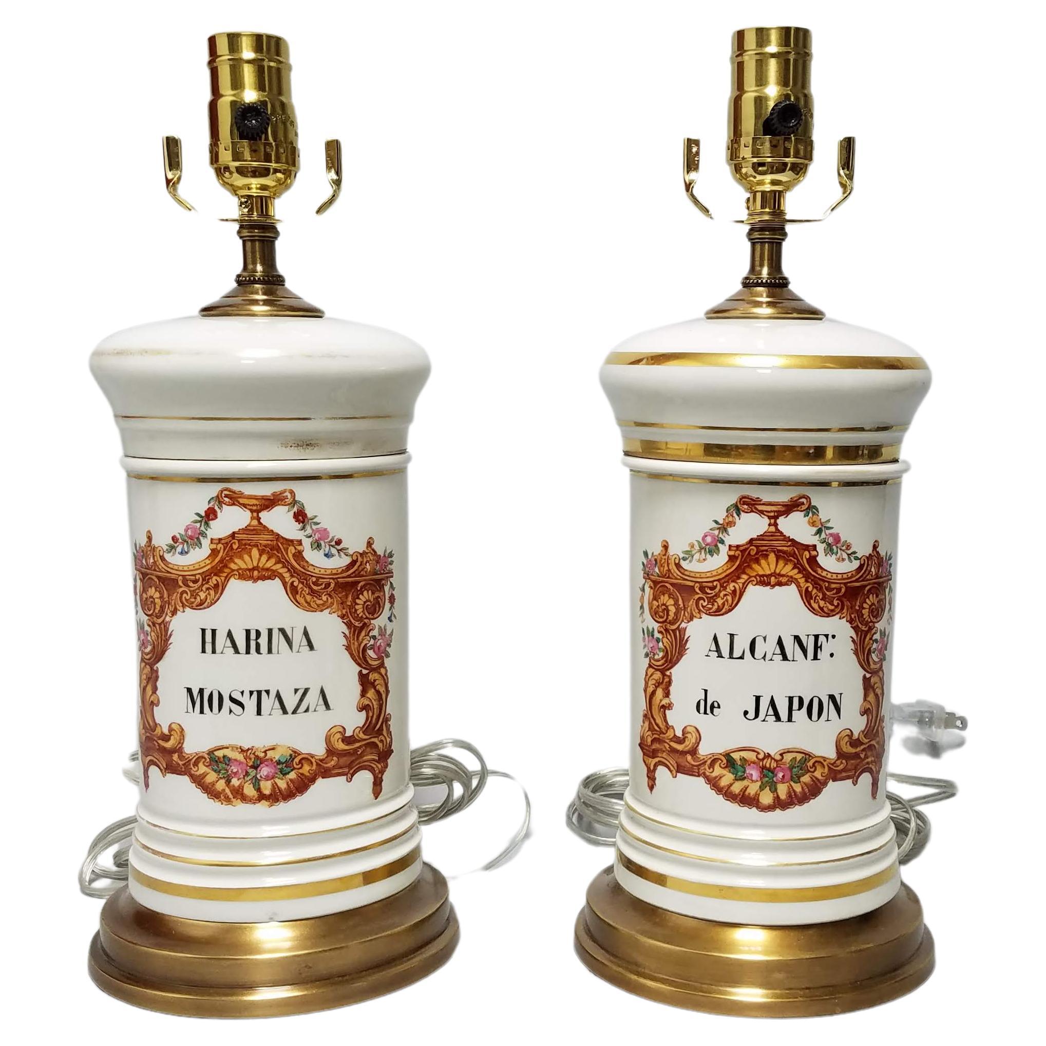 19th Century French Apothecary Jar Lamps-A Pair