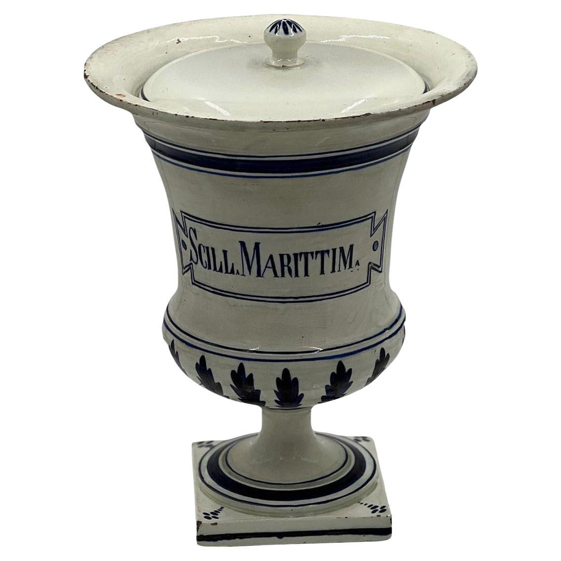 19th Century French Apothecary Jar With Lid For Sale