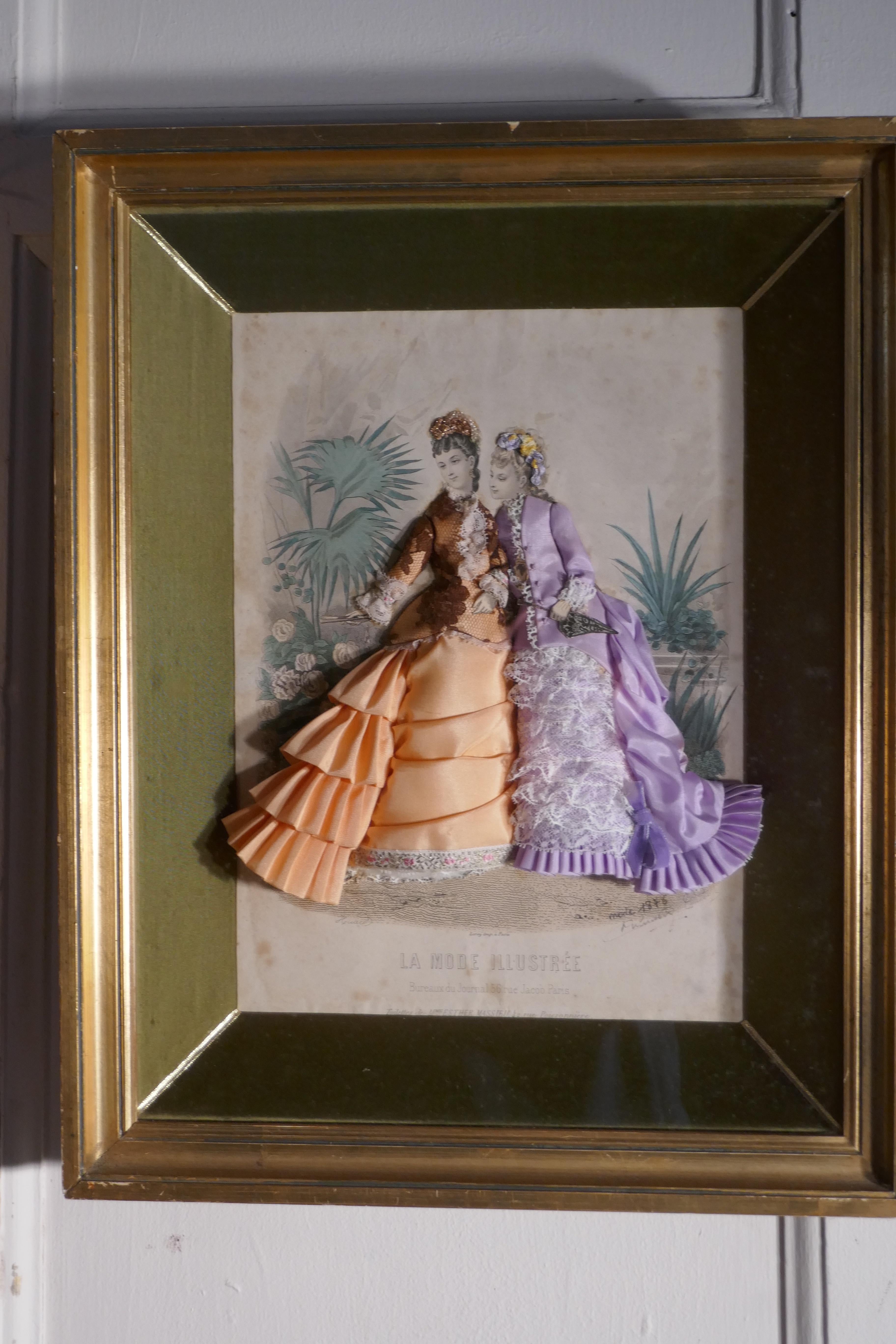 19th Century French Appliqué Framed Fashion Salesman Samples 2