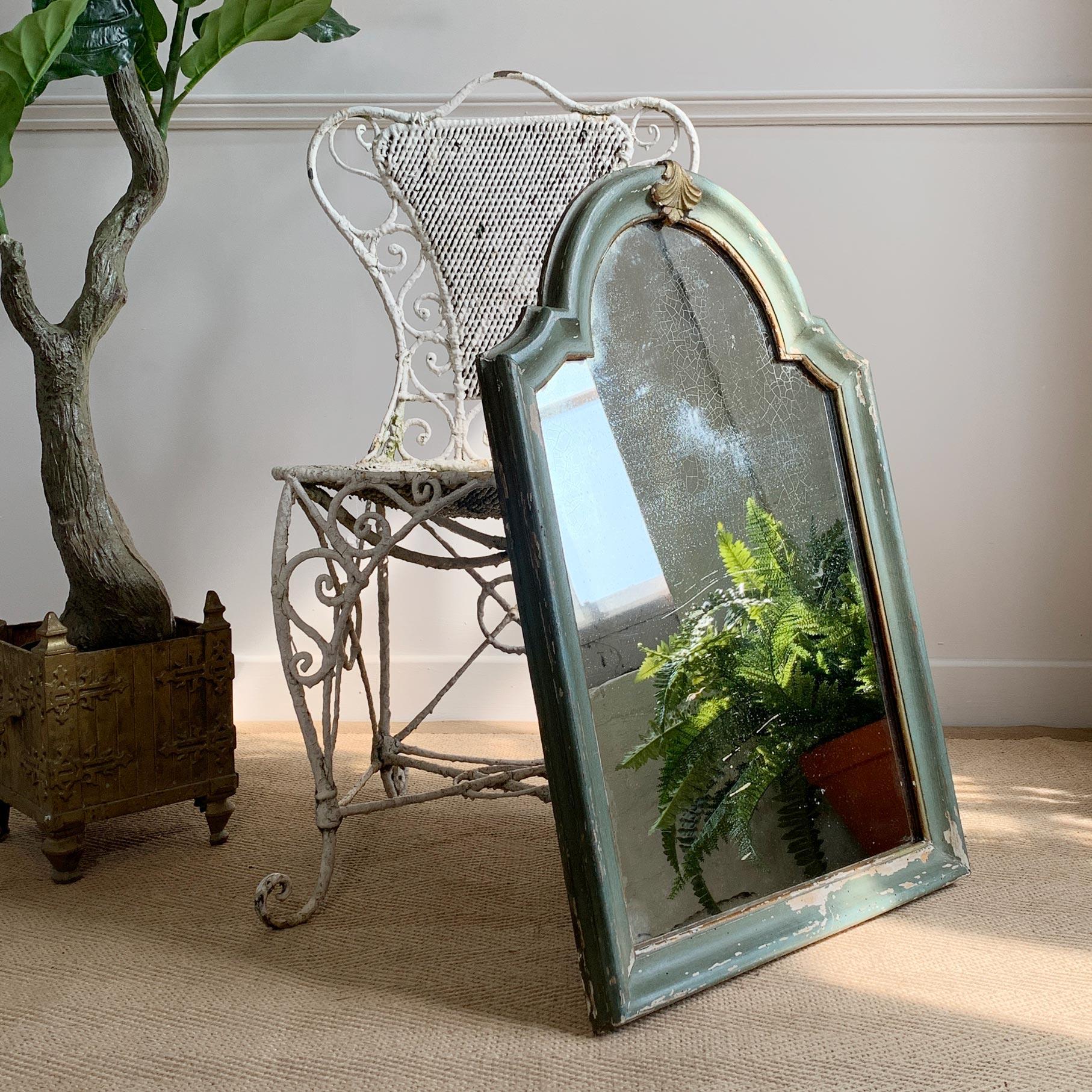  19th Century Green French Arch Top Mercury Mirror For Sale 5