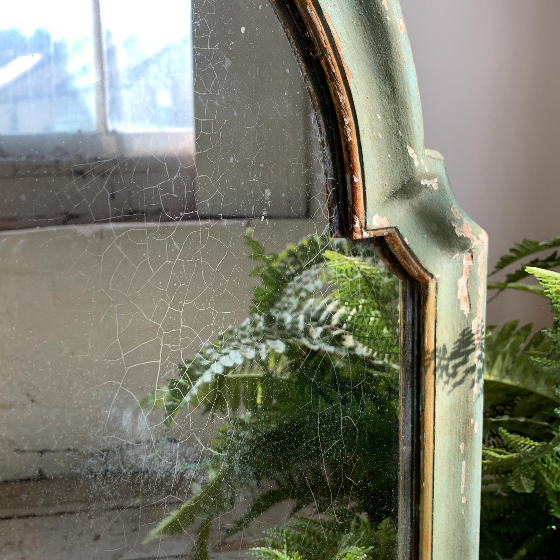 Gesso  19th Century Green French Arch Top Mercury Mirror For Sale
