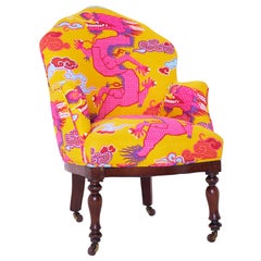 19th Century French Armchair Upholstered in Magical Ming Dragon Fabric