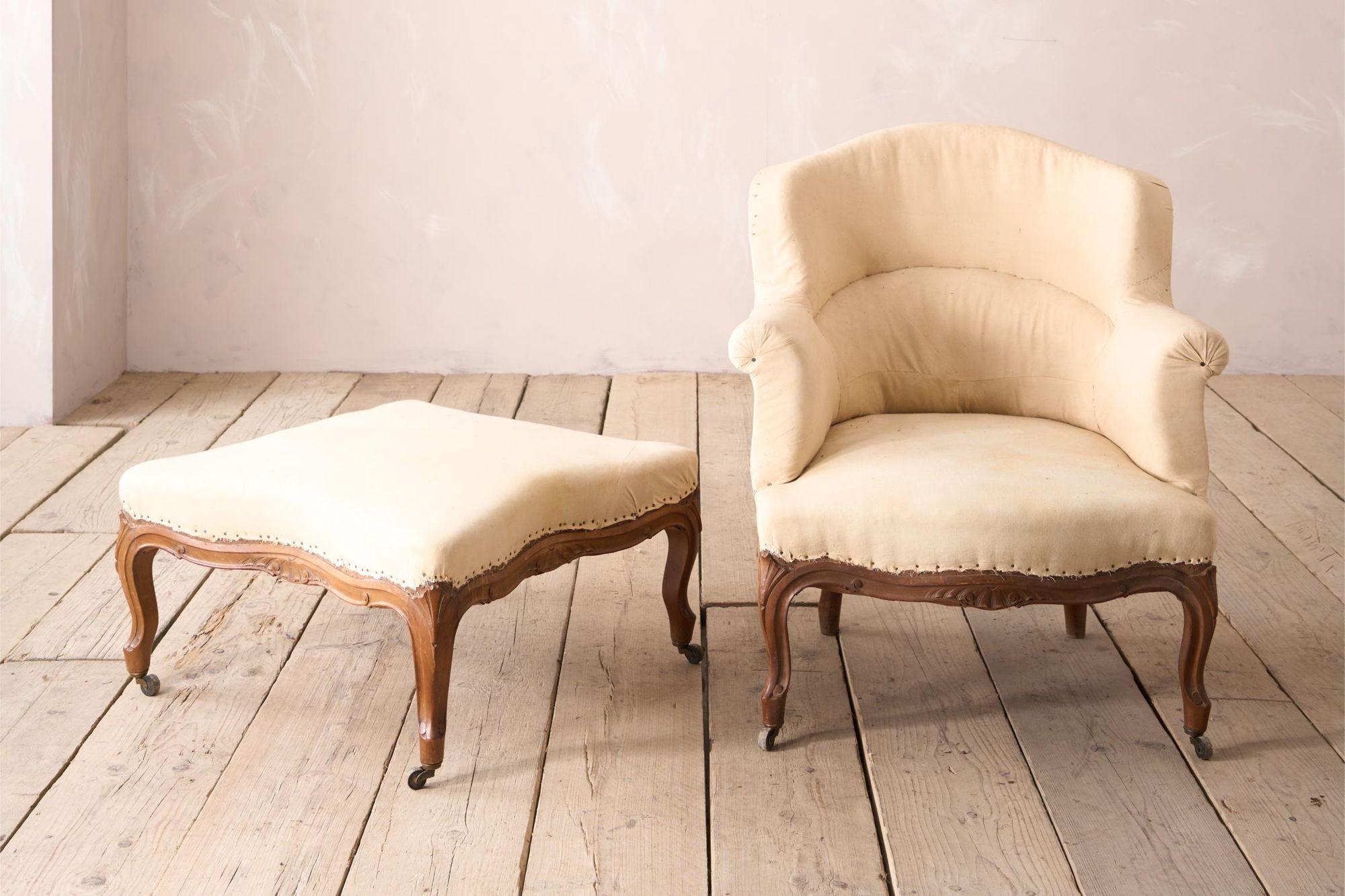 19th century French armchair with matching footstool For Sale 1