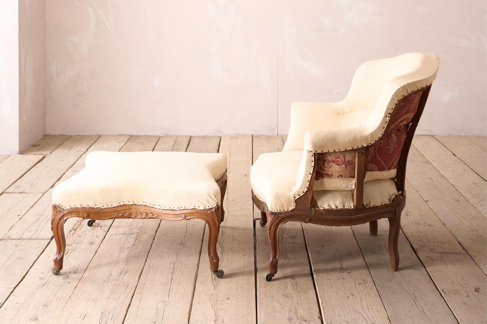 19th century French armchair with matching footstool For Sale 2