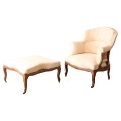 19th century French armchair with matching footstool