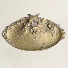 19th Century French Art Nouveau Cast Bronze Tray with Birds and Cherries