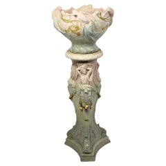 19th Century French Art Nouveau Ceramic Jardiniere on Stand by Delphin Massier