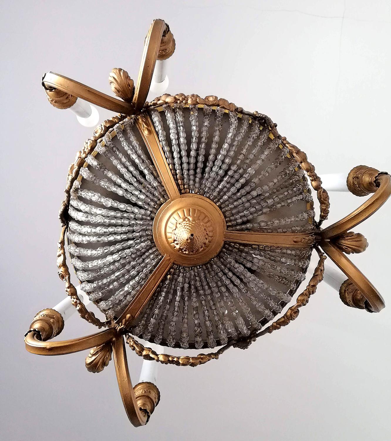 lustre Art Nouveau Empire du 19ème siècle:: Caryatide:: Bronze doré & Lustre perlé en vente 6