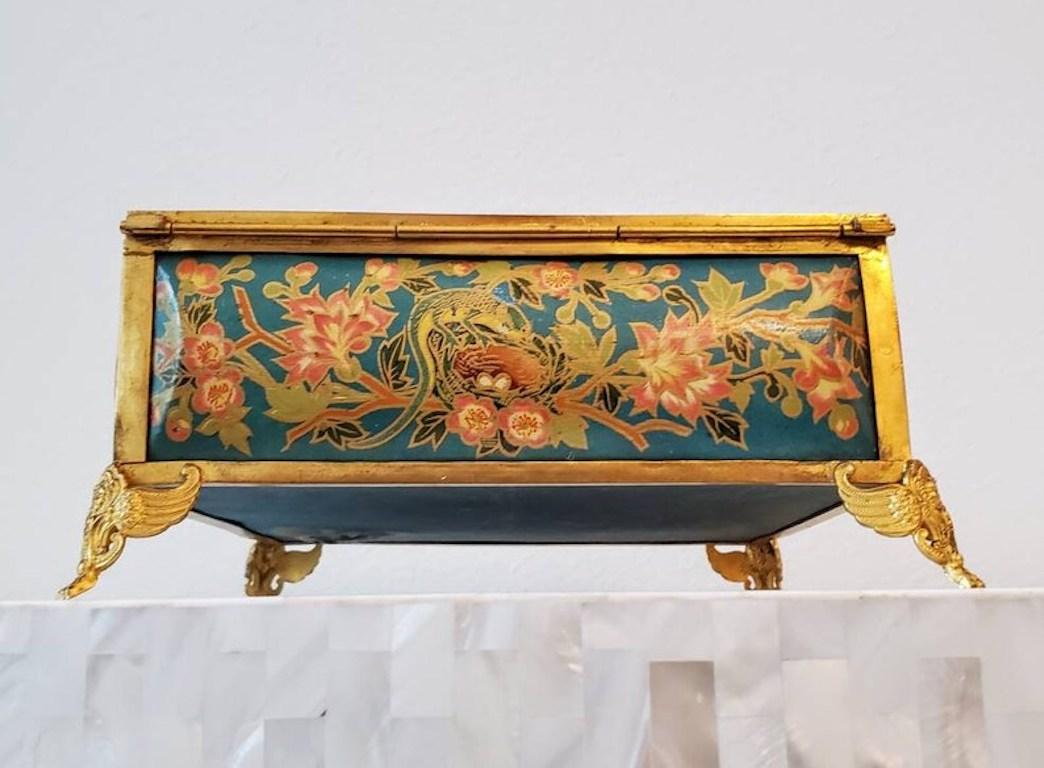 19th Century French Art Nouveau Enameled Ormolu Jewel Casket In Good Condition For Sale In Forney, TX
