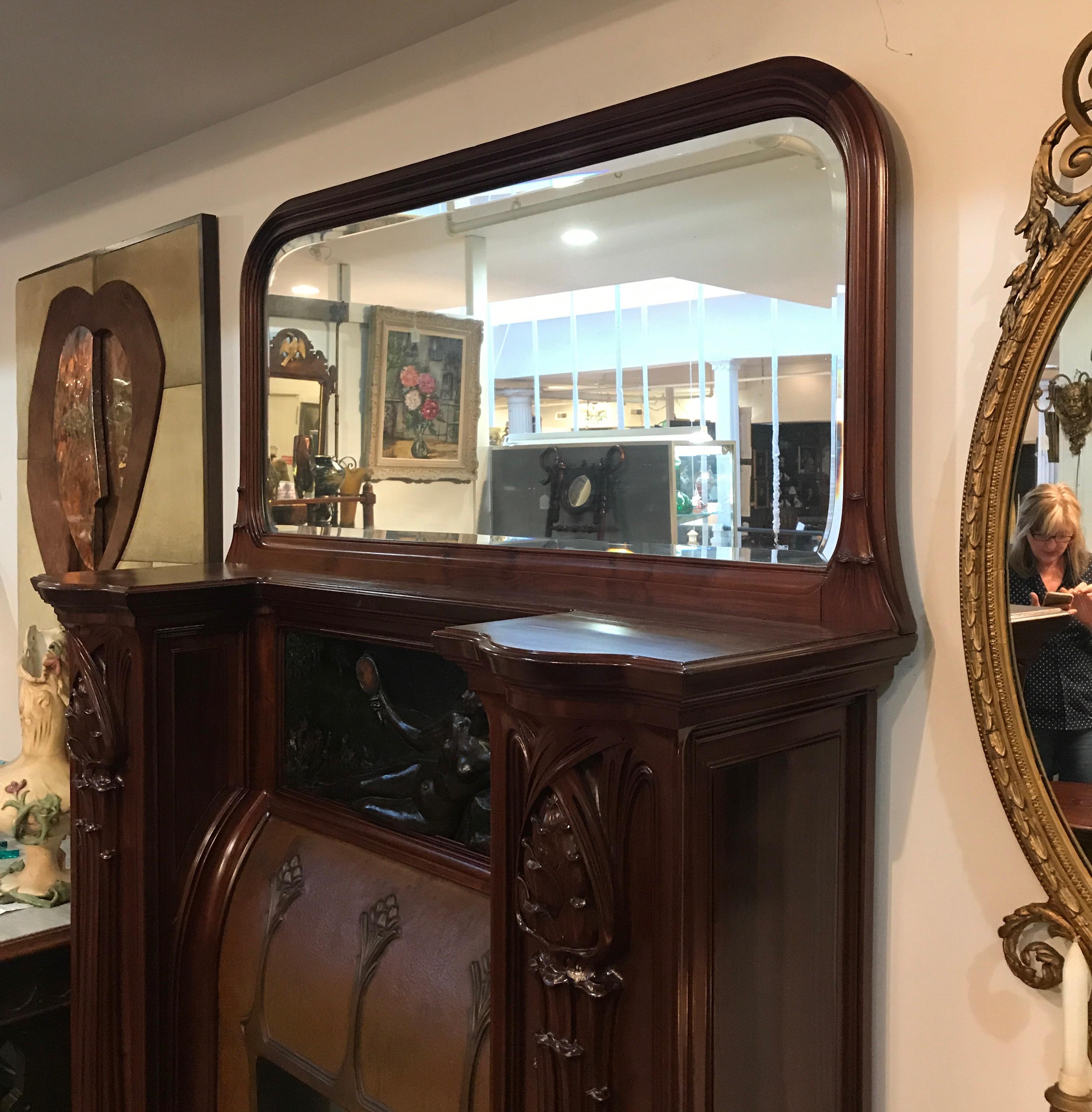 19th Century French Art Nouveau Fireplace Mantle with Mirror 5