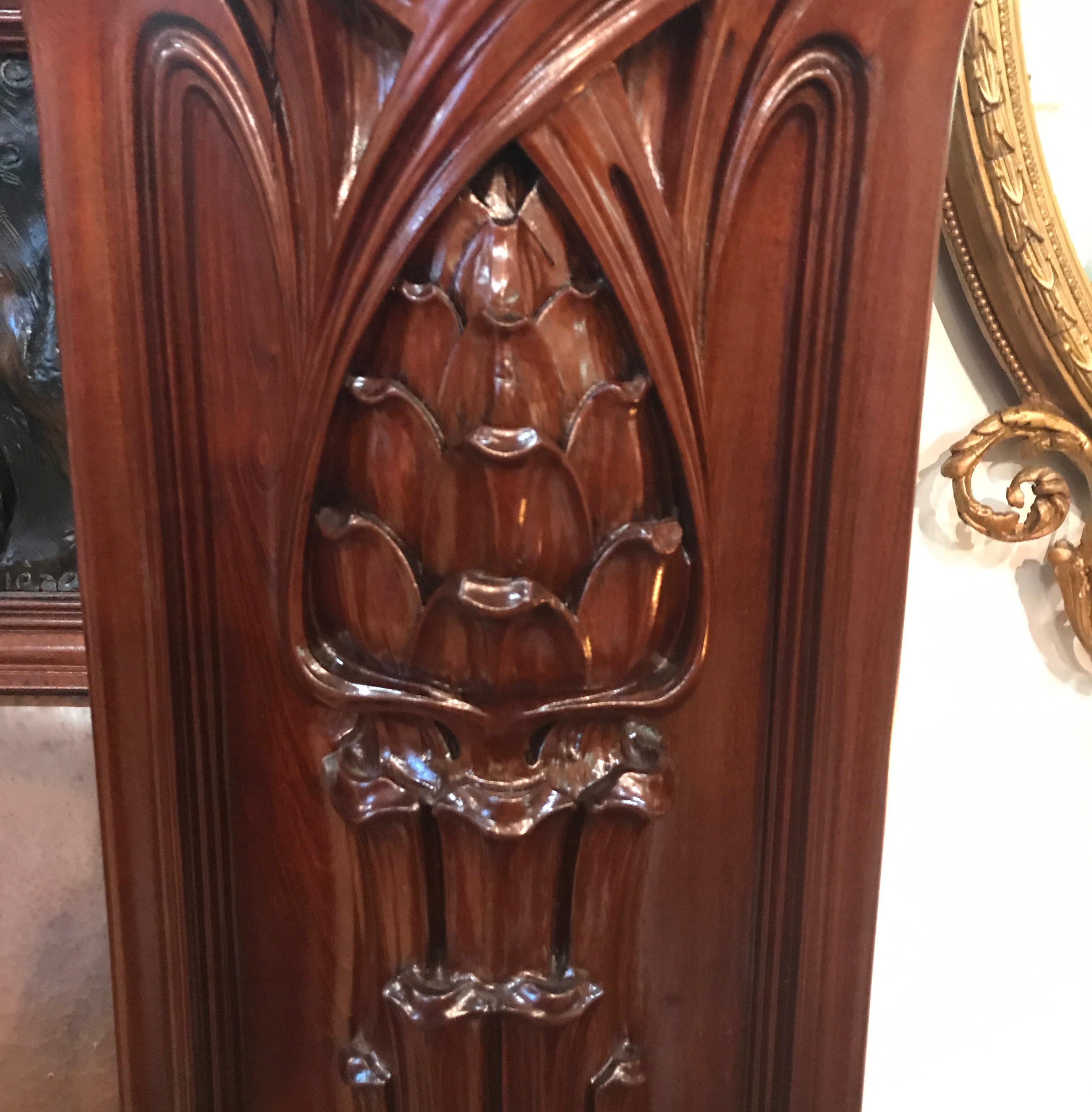 Mahogany 19th Century French Art Nouveau Fireplace Mantle with Mirror