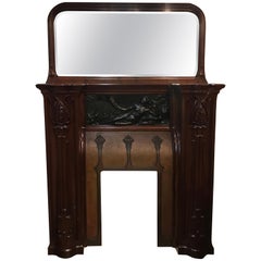 19th Century French Art Nouveau Fireplace Mantle with Mirror