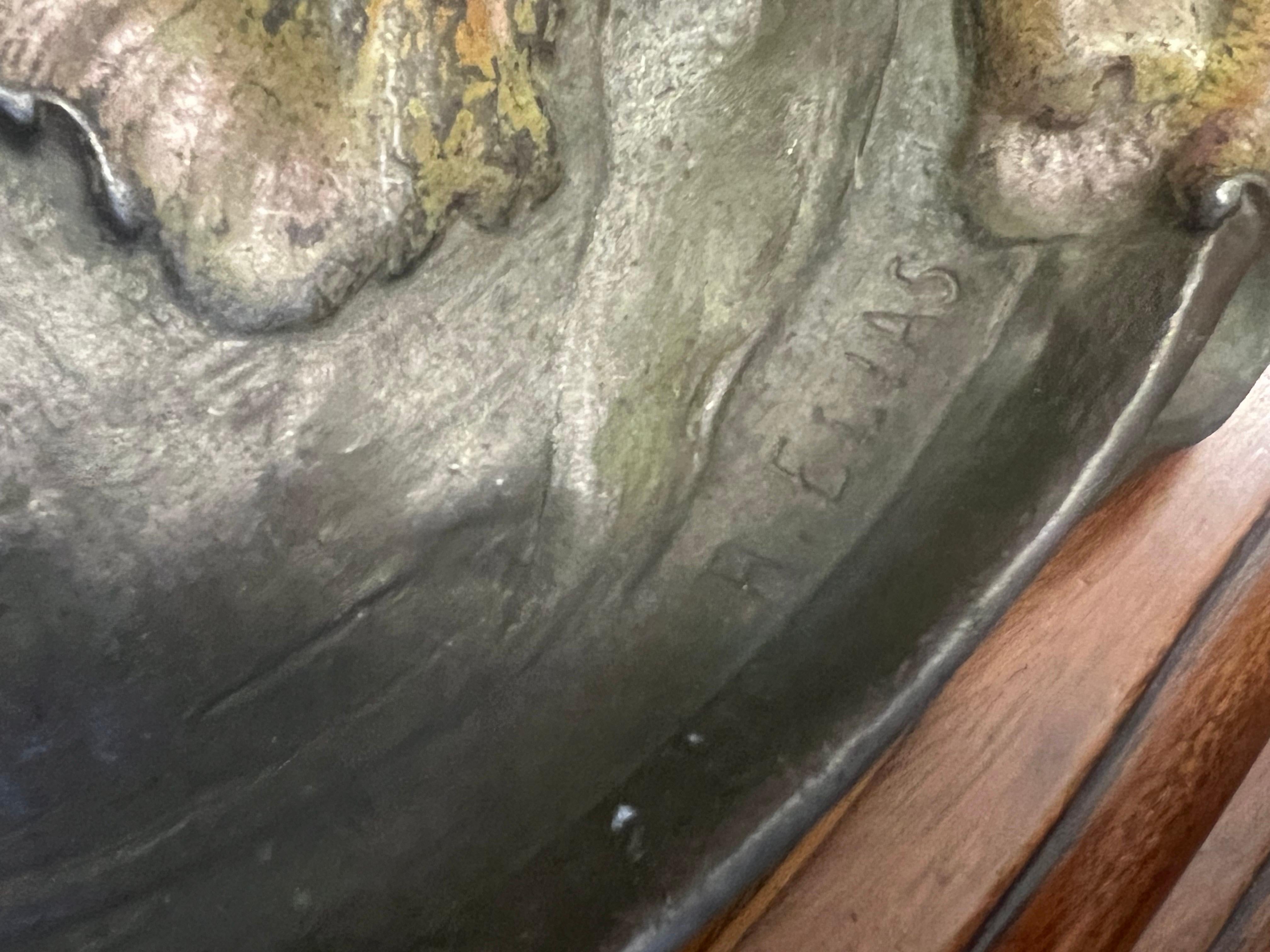 Französisches, handgeschnitztes Bronzetablett im Art nouveau-Stil des 19. Jahrhunderts von Elias im Angebot 4