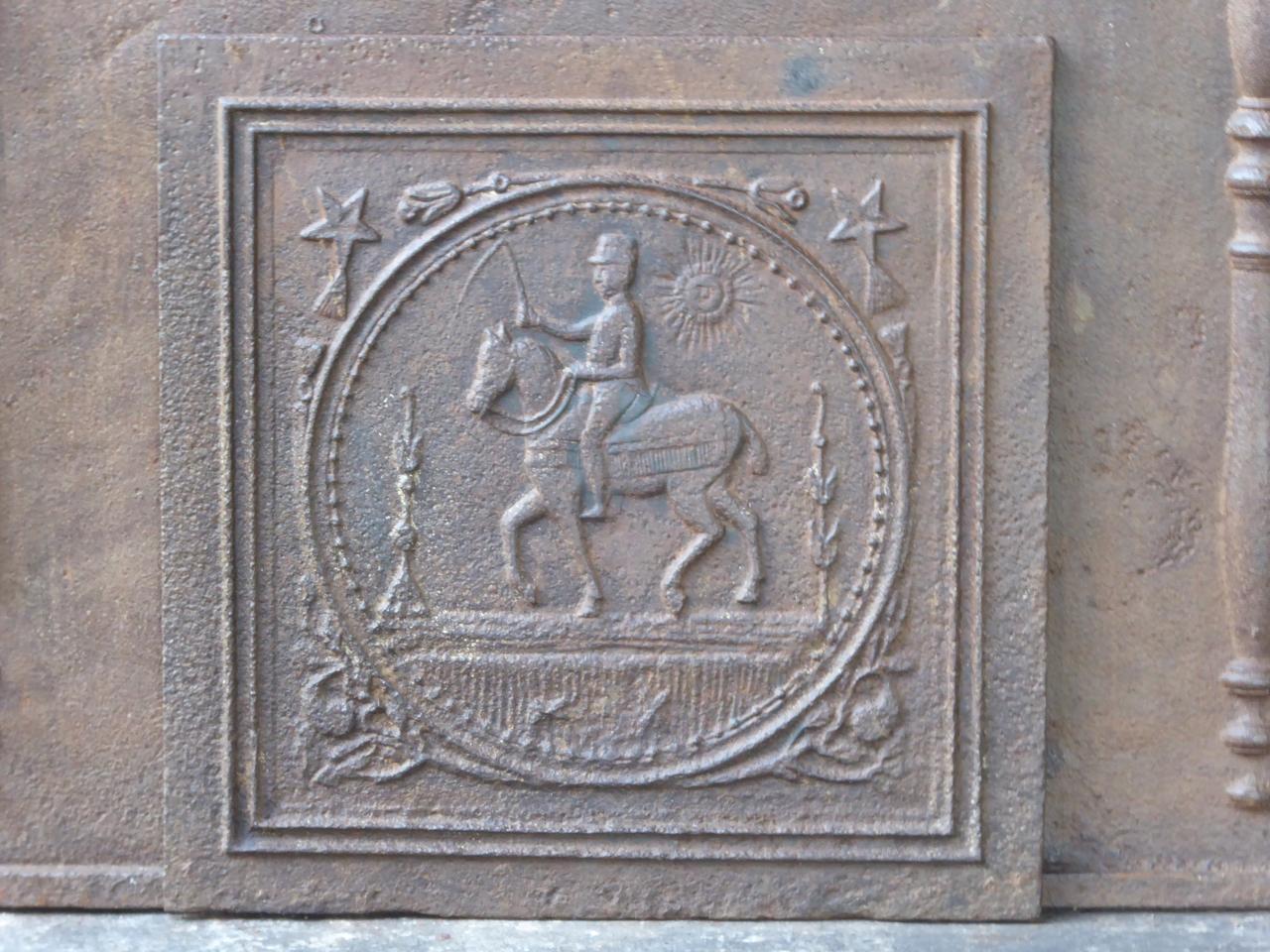 19th century French Art Nouveau fireback with a horse rider on a horse. The fireback has a natural brown patina. Upon request it can be made black.







 