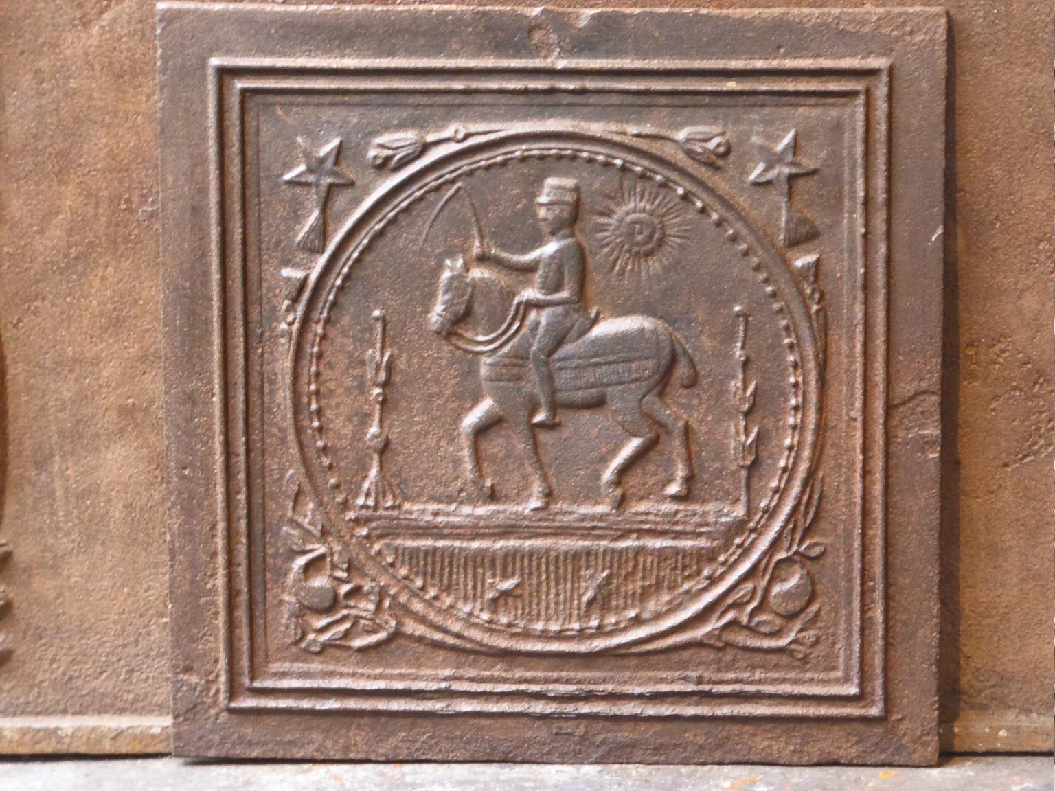 19th century French Art Nouveau fireback with a horse rider on a horse. The fireback has a natural brown patina. Upon request it can be made black / pewter.







 