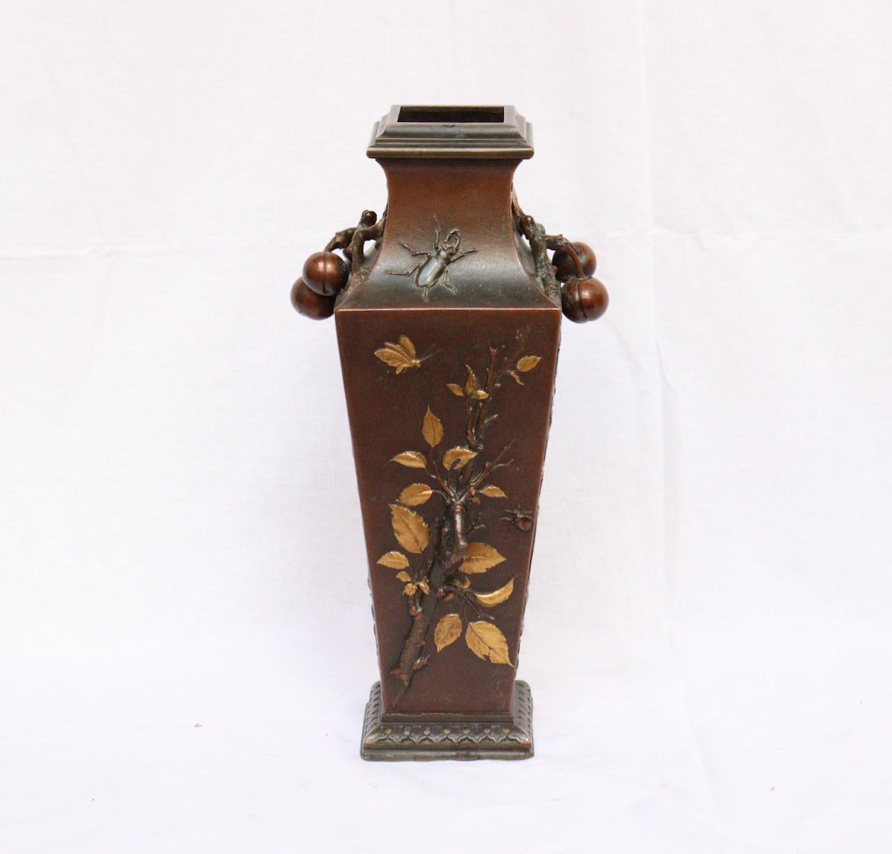 Gilt 19th Century French Art Nouveau Japonisme Bronze Vase by Léopold Oudry