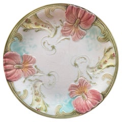 19th Century French Art Nouveau Majolica Pansy Flower Plate