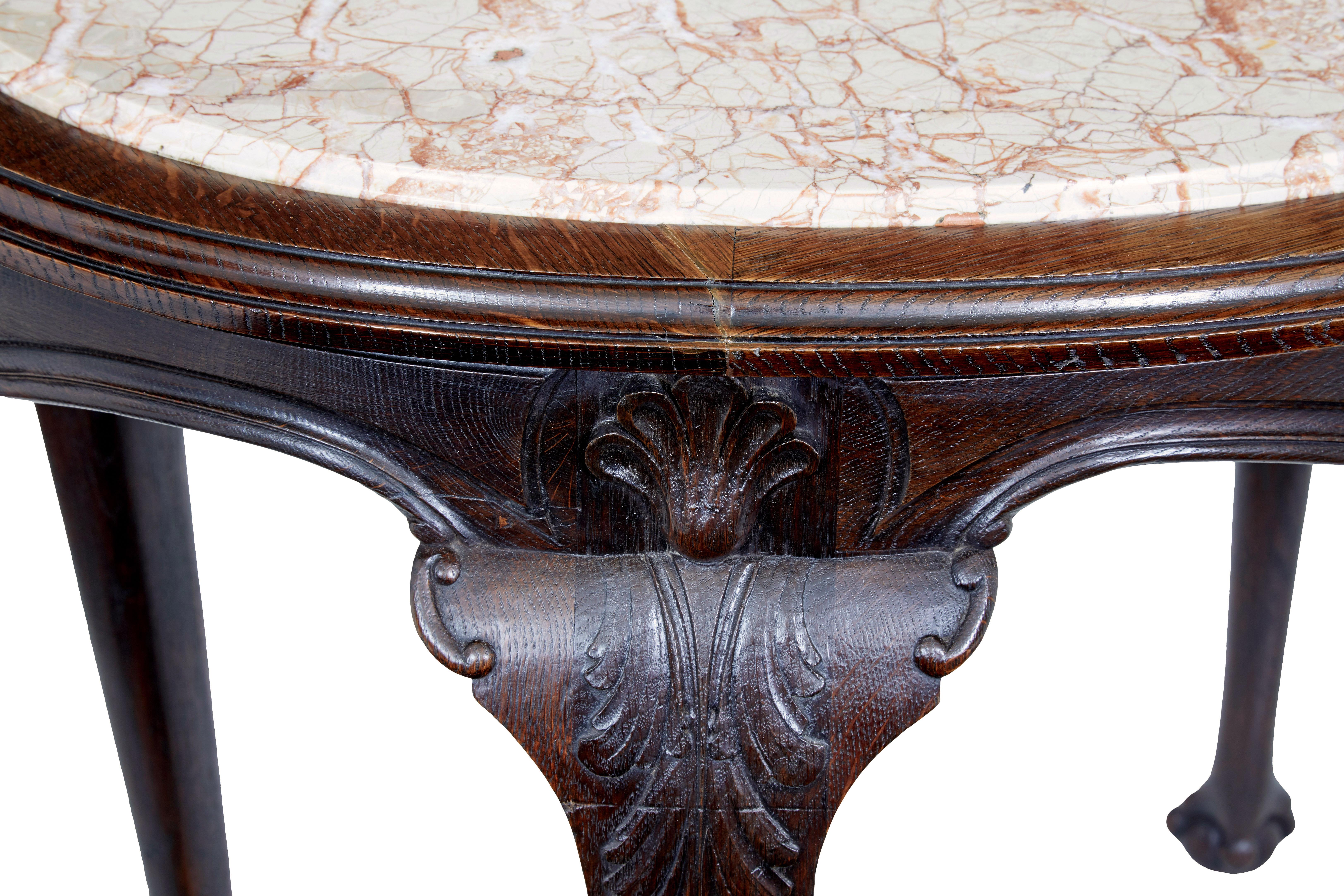19th century French art nouveau oak marble top table In Good Condition For Sale In Debenham, Suffolk