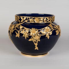 19th Century French Art Nouveau Ormolu-Mounted Blue Porcelain Bowl