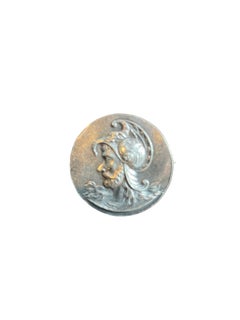 19th Century French Art Nouveau Silver High Relief Greek Warrior Medallion pin