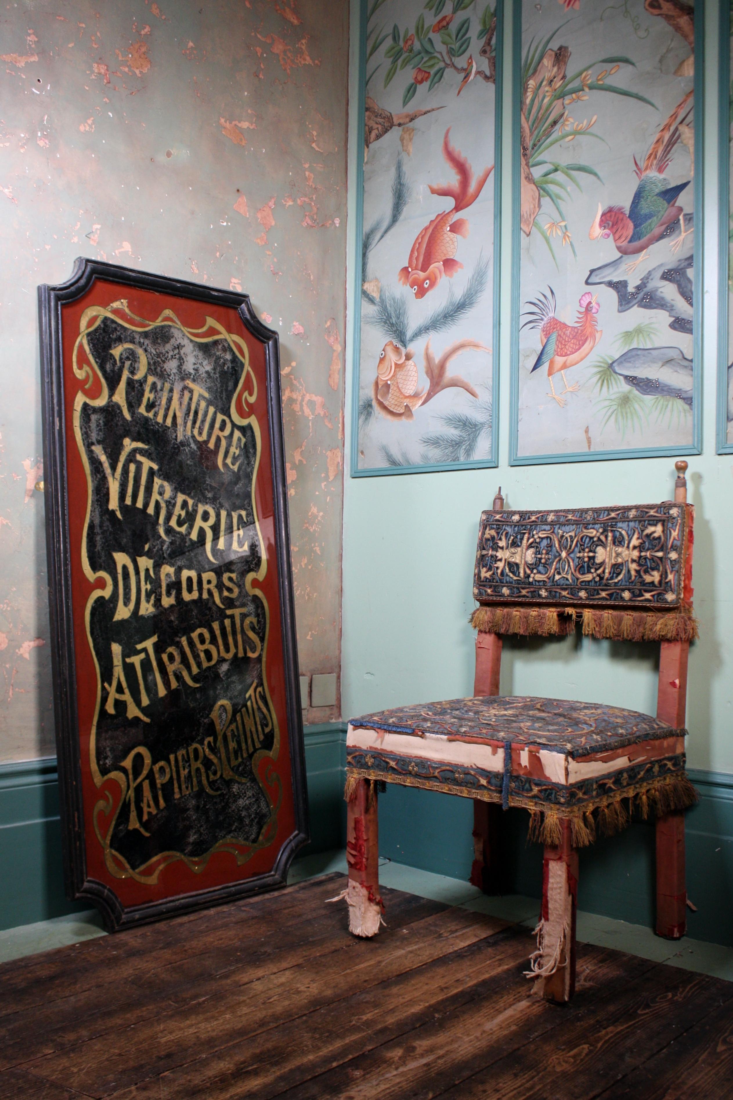 19. Jahrhundert Französisch Art Nouveau Verre Églomisé vergoldet Handel Schild im Zustand „Relativ gut“ im Angebot in Lowestoft, GB