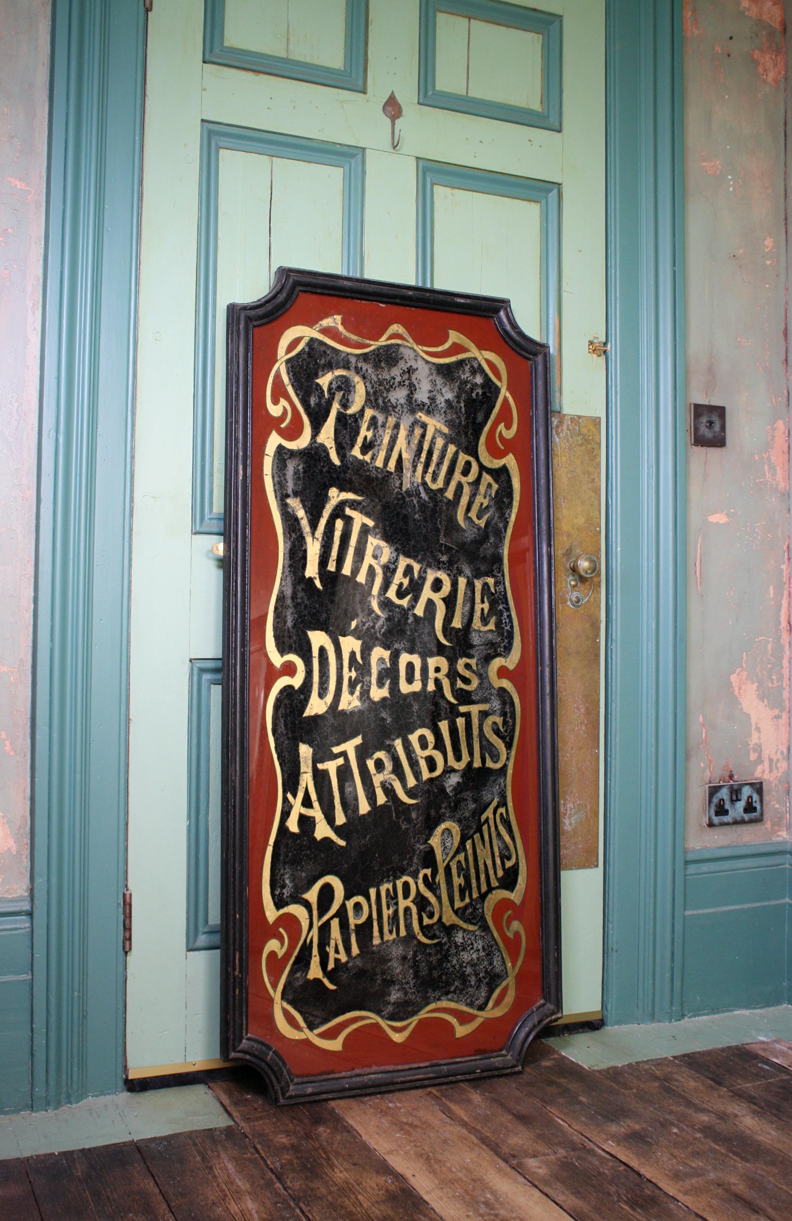 19th Century French Art Nouveau Verre Églomisé Gilt Trade Shop Sign For Sale 1