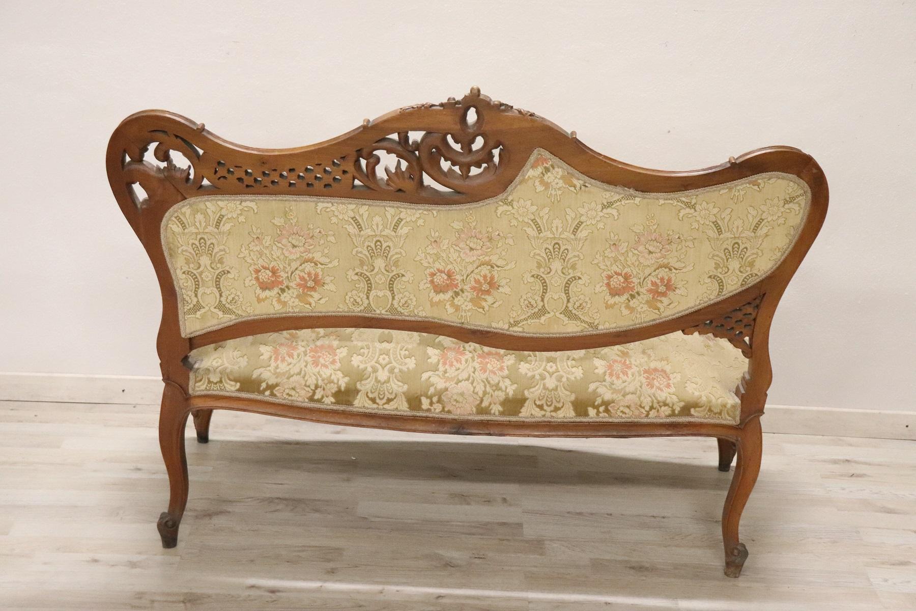 19th Century French Art Nouveau Walnut Carved Living Room Set or Salon Suite 3