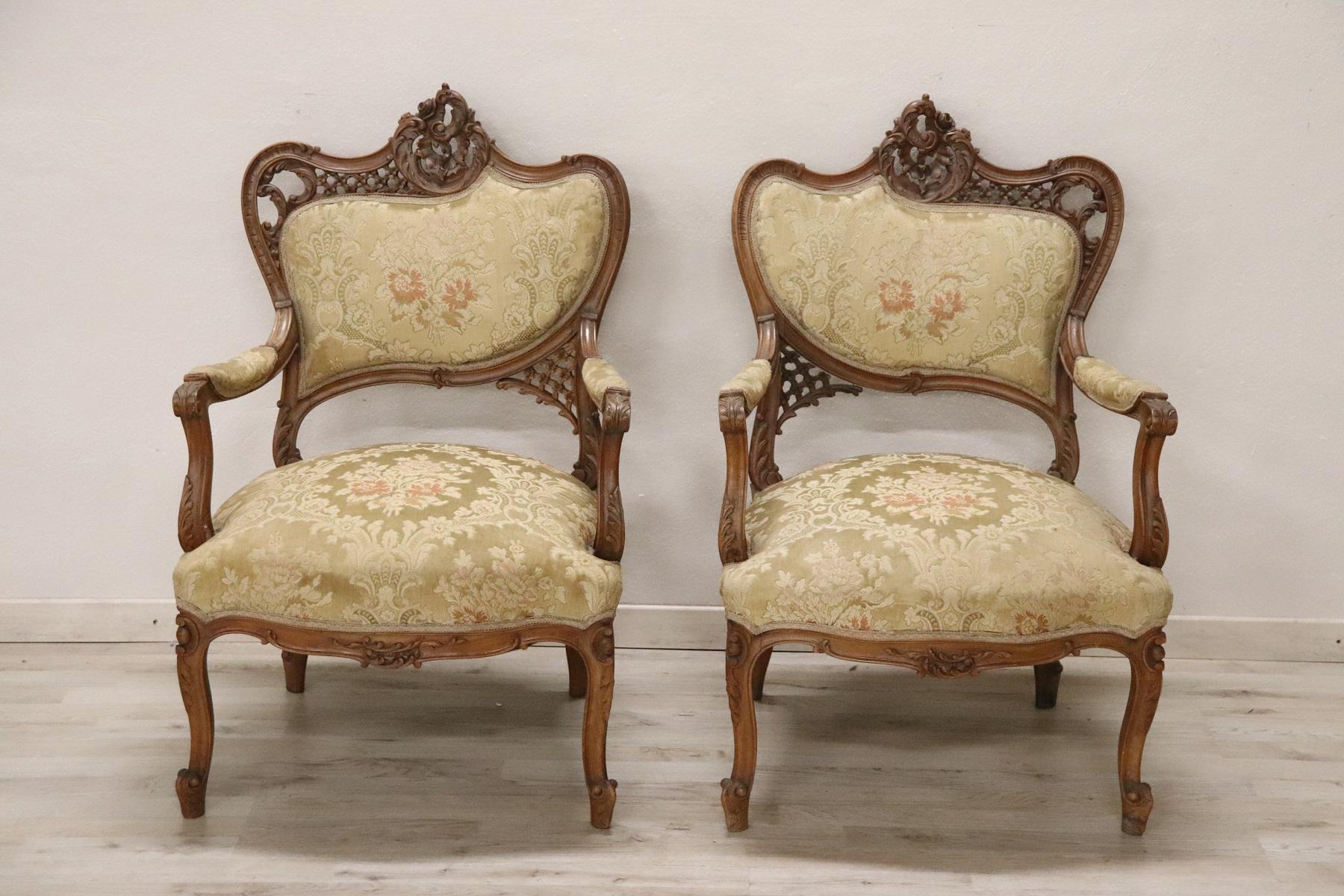 19th Century French Art Nouveau Walnut Carved Living Room Set or Salon Suite 4