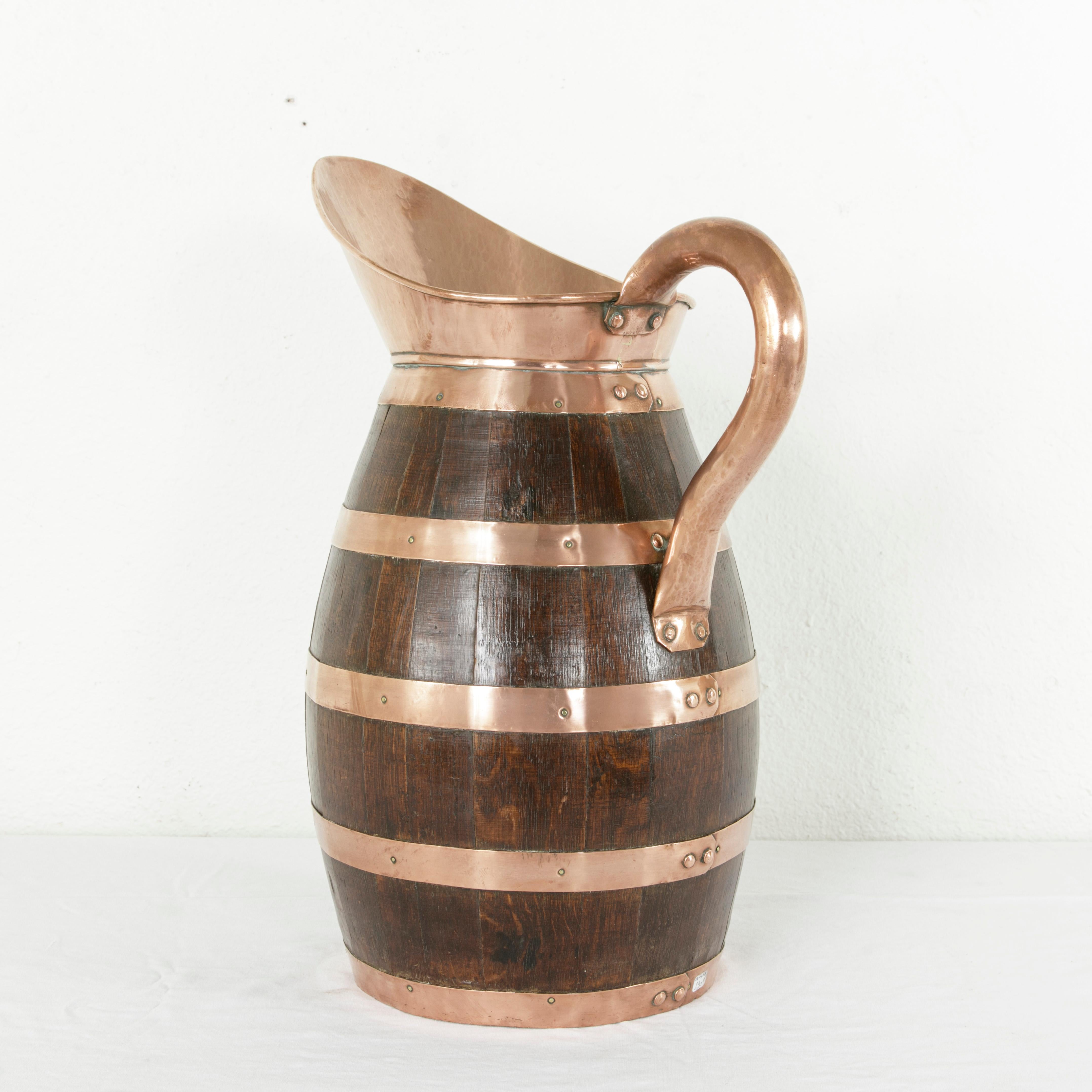 19th Century French Artisan Made Copper and Oak Calvados or Cider Pitcher In Good Condition In Fayetteville, AR