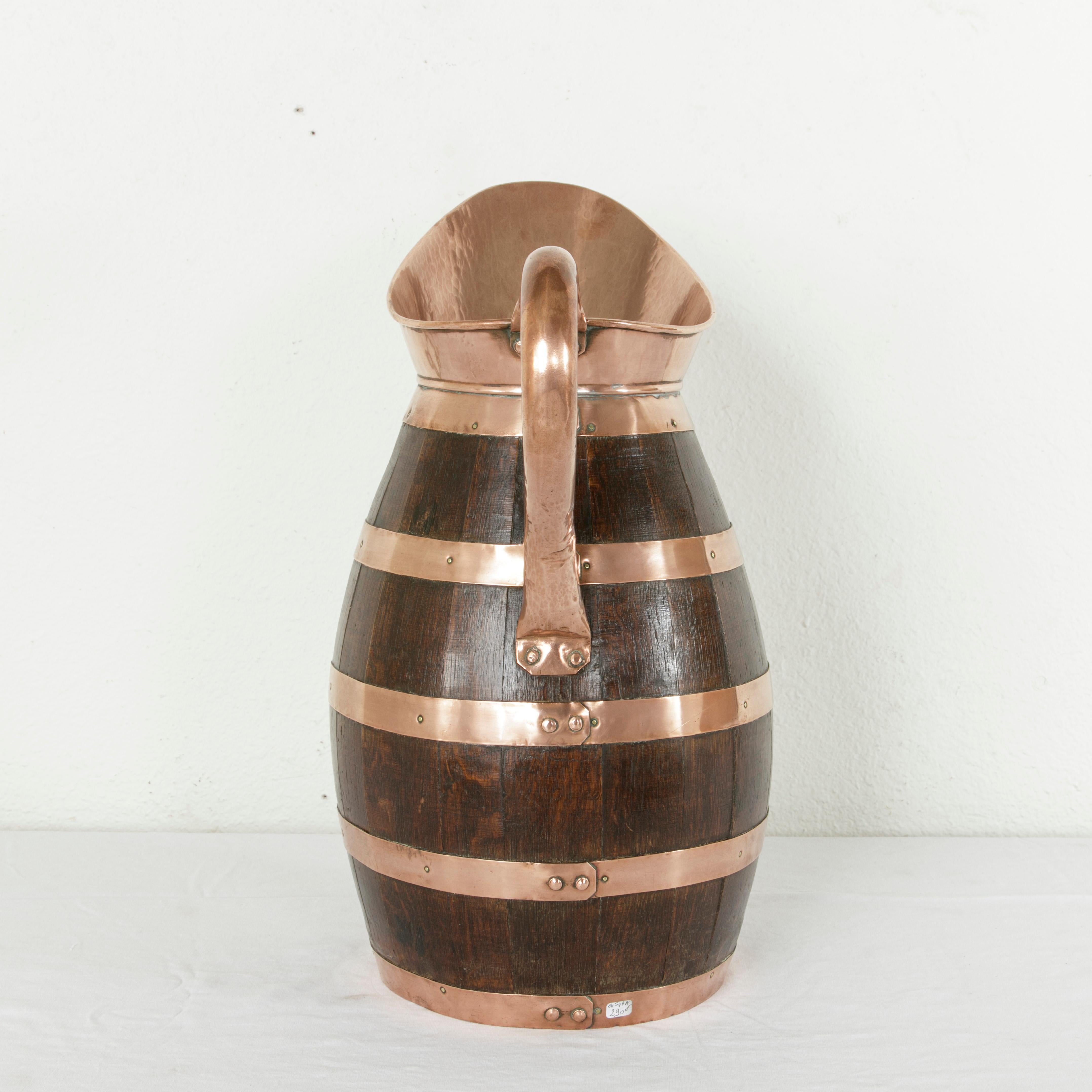 19th Century French Artisan Made Copper and Oak Calvados or Cider Pitcher 1