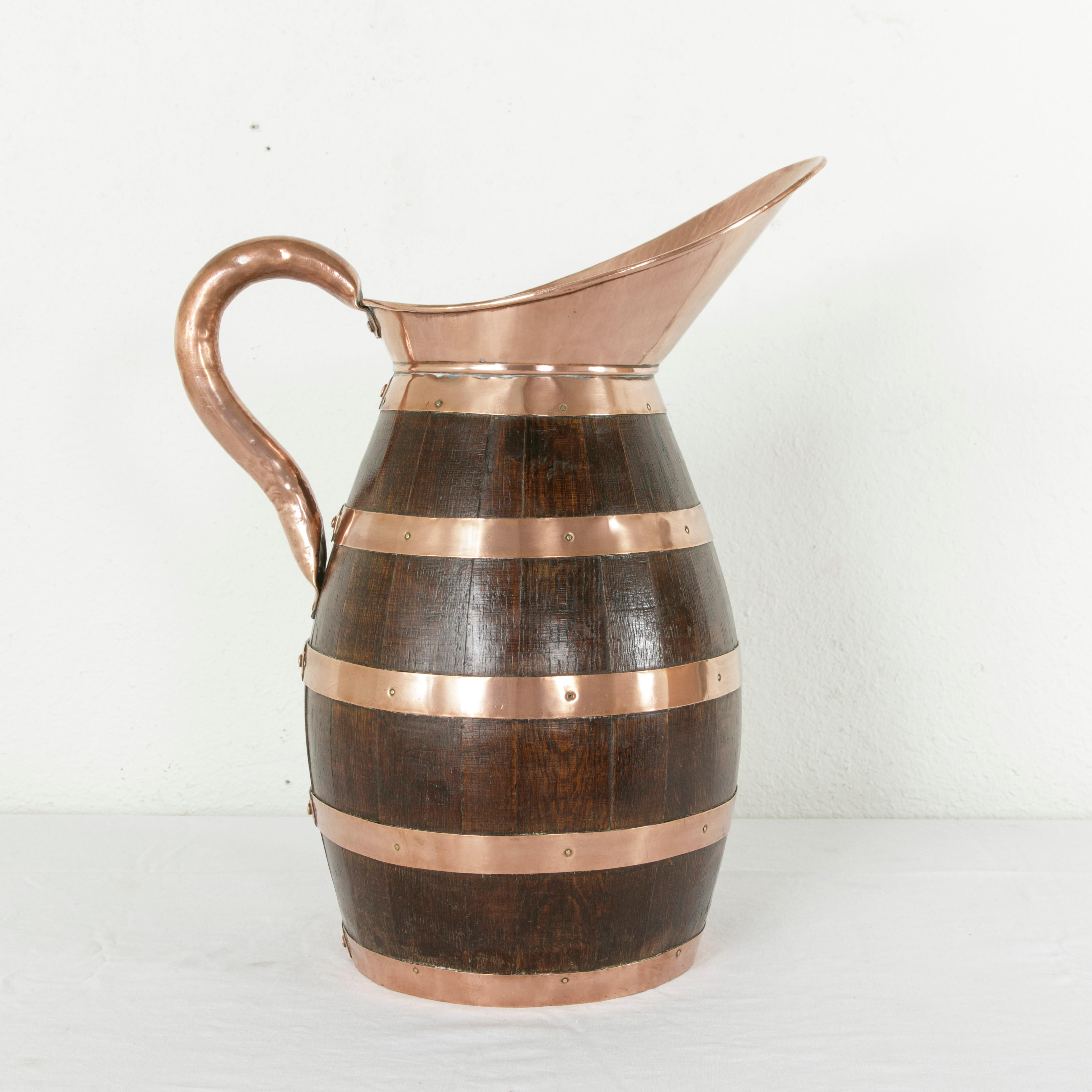 19th Century French Artisan Made Copper and Oak Calvados or Cider Pitcher 2