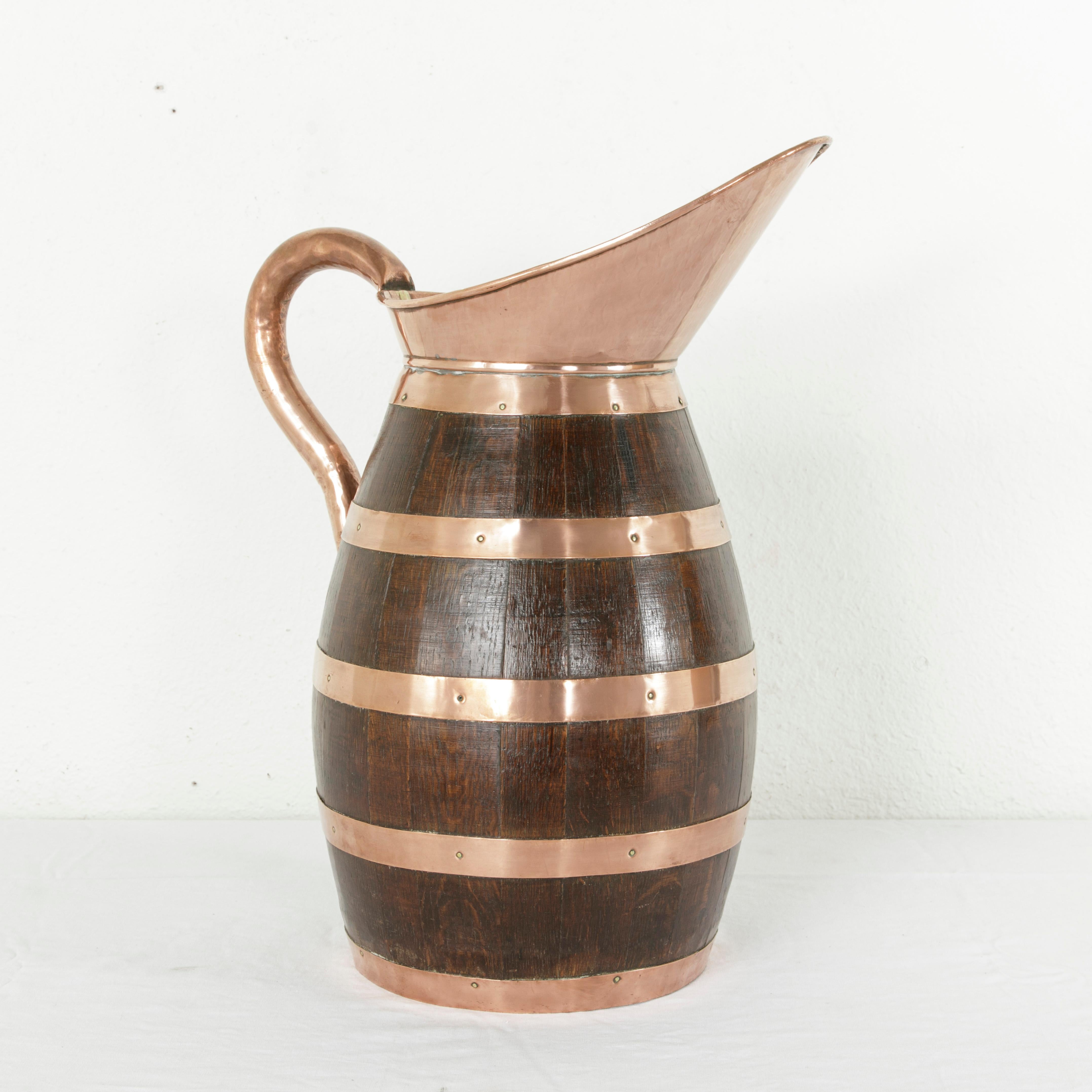 19th Century French Artisan Made Copper and Oak Calvados or Cider Pitcher 4